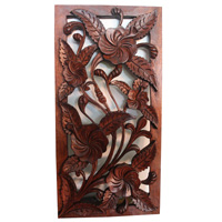 Wooden Wallhanging, Hibiscus, Made From Suar Wood With Brown Polish