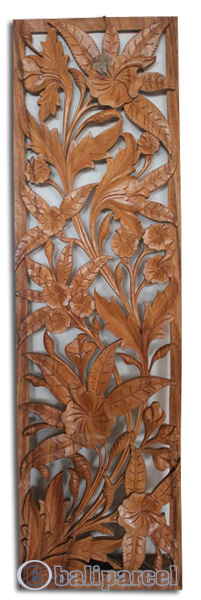 Wooden Wallhanging, Hibiscus, Made From Suar Wood With Natural Polish