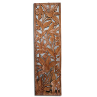 Wooden Wallhanging, Hibiscus, Made From Suar Wood With Natural Polish