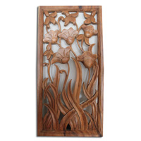 Wooden Wallhanging, Lotus Carved, Made From Suar Wood With Natural Polish