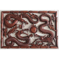 Wooden Dragon Wallhanging, Hand Carved From Suar Wood With Brown Polish