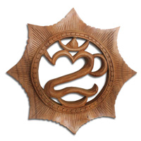 Wooden Wallhanging, OM, Made From Suar Wood With Natural Polish