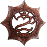 Wooden Wallhanging, OM, Made From Suar Wood With Brown Polish