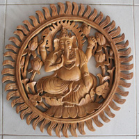 Wooden Ganesha Wallhanging, Hand Carved From Suar Wood With Natural Polish