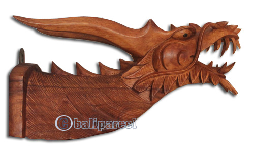 Wooden Dragon Wallhanging, Hand Carved From Suar Wood With Brown Polish