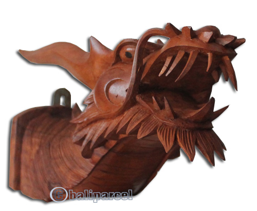 Wooden Dragon Wallhanging, Hand Carved From Suar Wood With Brown Polish