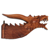 Wooden Dragon Wallhanging, Hand Carved From Suar Wood With Brown Polish