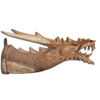 Wooden Dragon Wallhanging, Hand Carved From Suar Wood With Natural Polish