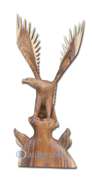 Wooden Eagle With 2 Babies, Hand Carved From Suar Wood Natural Polish