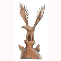 Wooden Eagle With 2 Babies, Hand Carved From Suar Wood Natural Polish