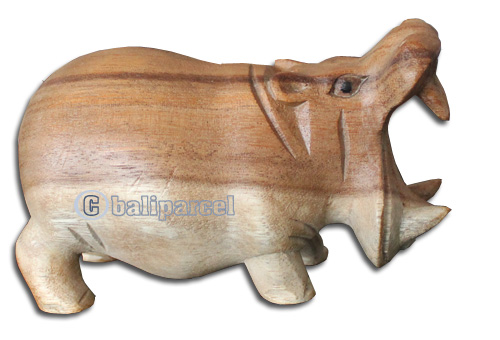 Wooden Walking Rhinoceros, Hand Carved From Suar Wood With Natural Polished
