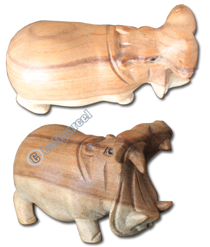 Wooden Walking Rhinoceros, Hand Carved From Suar Wood With Natural Polished