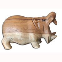 Wooden Walking Rhinoceros, Hand Carved From Suar Wood With Natural Polished