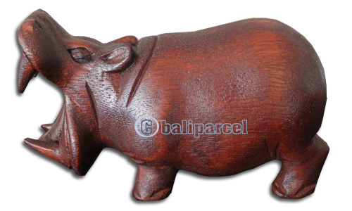 Wooden Walking Rhinoceros, Hand Carved From Suar Wood With Brown Polished