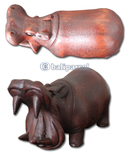 Wooden Walking Rhinoceros, Hand Carved From Suar Wood With Brown Polished