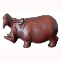 Wooden Walking Rhinoceros, Hand Carved From Suar Wood With Brown Polished