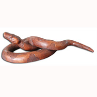 Wooden Snake, Hand Carved From Suar Wood With Brown Polished
