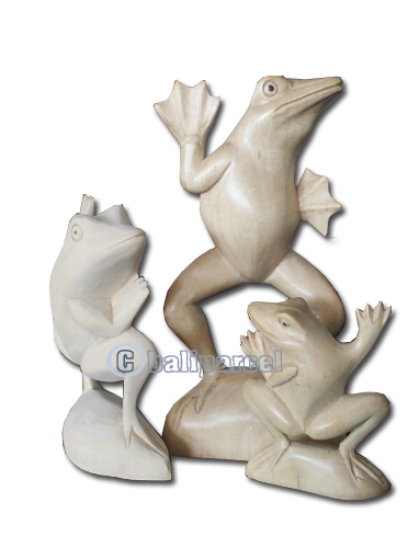 Wooden Set Of 3 Frog, Han Carved From Crocodile Wood With Natural Polished