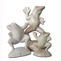 Wooden Set Of 3 Frog, Han Carved From Crocodile Wood With Natural Polished