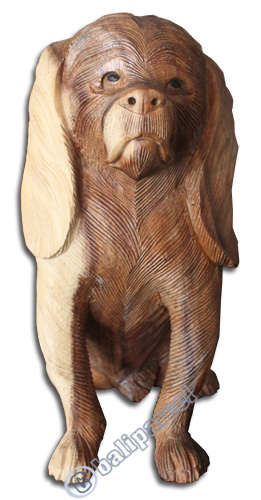 Wooden Dog, Hand Carved From Suar Wood With Natural Polished