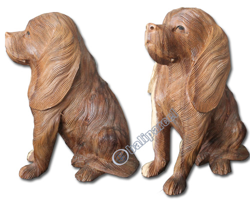 Wooden Dog, Hand Carved From Suar Wood With Natural Polished