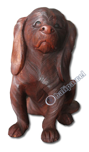 Wooden Dog, Hand Carved From Suar Wood With Brown Polished