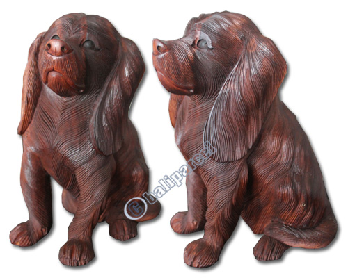 Wooden Dog, Hand Carved From Suar Wood With Brown Polished