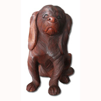 Wooden Dog, Hand Carved From Suar Wood With Brown Polished