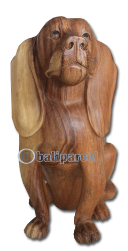 Wooden Dog, Hand Carved From Suar Wood With Natural Polished