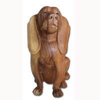 Wooden Dog, Hand Carved From Suar Wood With Natural Polished