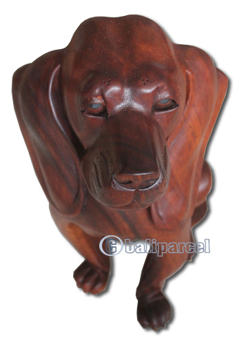 Wooden Dog, Hand Carved From Suar Wood With Brown Polished