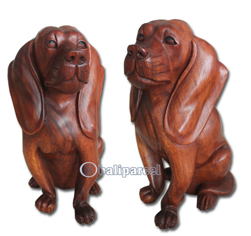 Wooden Dog, Hand Carved From Suar Wood With Brown Polished
