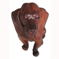Wooden Dog, Hand Carved From Suar Wood With Brown Polished