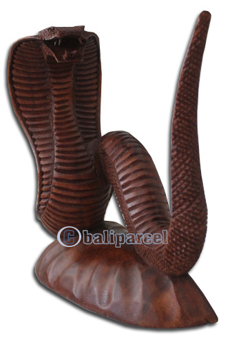 Wooden Snake, Hand Carved From Suar Wood With Brown Polished