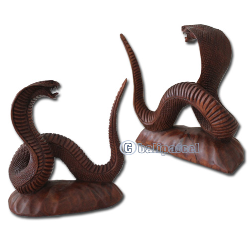 Wooden Snake, Hand Carved From Suar Wood With Brown Polished