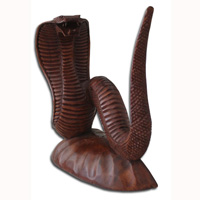 Wooden Snake, Hand Carved From Suar Wood With Brown Polished