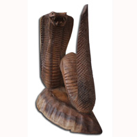 Wooden Snake, Hand Carved From Suar Wood With Natural Polished
