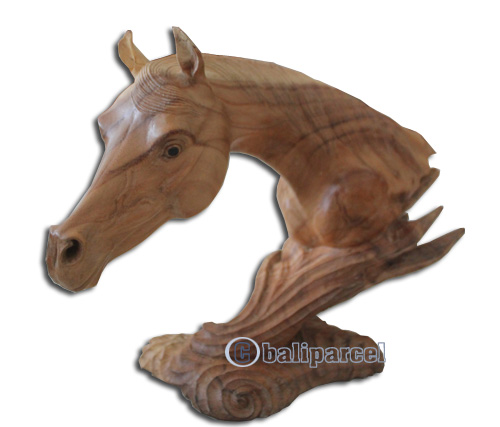 Wooden Horse Head, Hand Carved From Suar Wood With Natural Polished