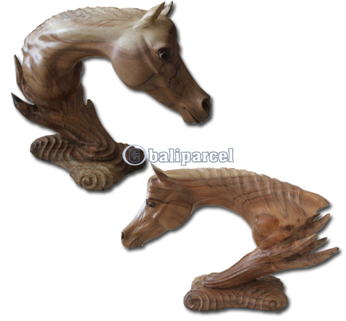 Wooden Horse Head, Hand Carved From Suar Wood With Natural Polished