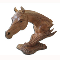 Wooden Horse Head, Hand Carved From Suar Wood With Natural Polished