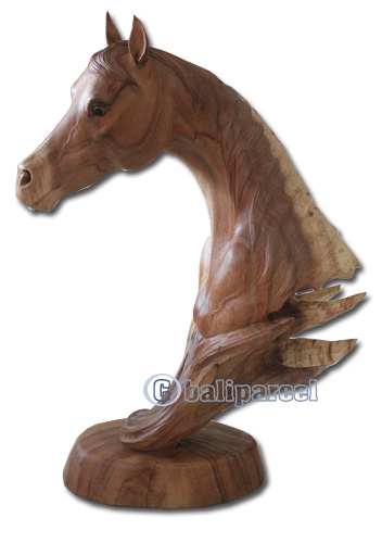 Wooden Horse Head, Hand Carved From Suar Wood With Natural Polished