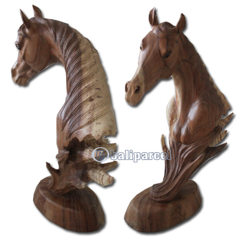 Wooden Horse Head, Hand Carved From Suar Wood With Natural Polished