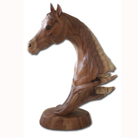 Wooden Horse Head, Hand Carved From Suar Wood With Natural Polished