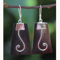 Earring Silver With Sono Wood