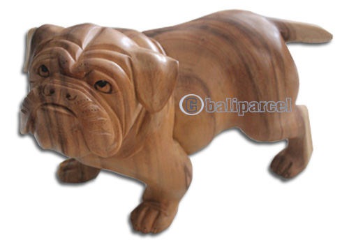 Wooden Dog, Hand Carved From Suar Wood With Natural Polished