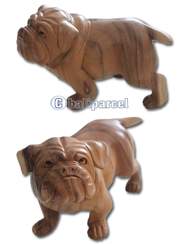 Wooden Dog, Hand Carved From Suar Wood With Natural Polished