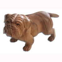 Wooden Dog, Hand Carved From Suar Wood With Natural Polished