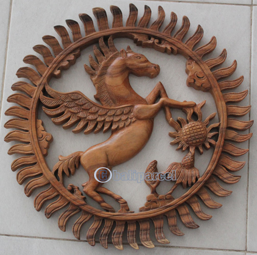 Wooden Horse Wallhanging, Hand Carved From Suar Wood With Natural Polished