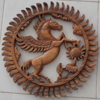 Wooden Horse Wallhanging, Hand Carved From Suar Wood With Natural Polished