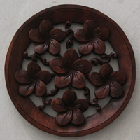 Wooden Cambodia Wallhanging, Hand Carved From Suar Wood With Brown Polished